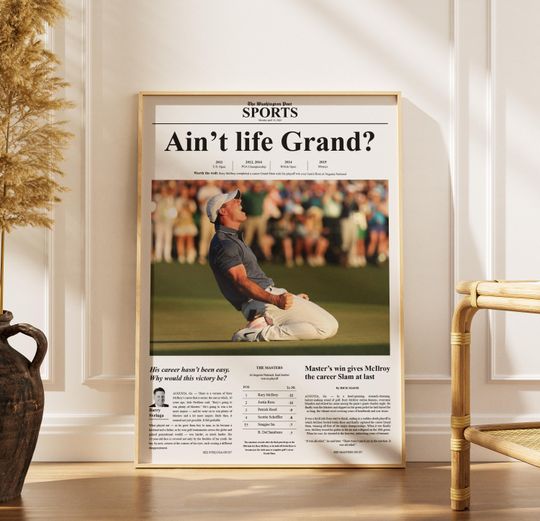 Discover Rory McIlroy Career Grand Slam Newspaper Print  Golf Wall Art