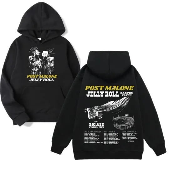 Post Malone & Jelly Roll Big Ass Stadium Tour 2026 Print Hoodie Posty Merch