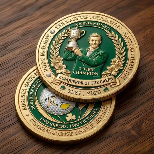 Discover Rory McIlroy 2-Time Masters Champion Coin Conqueror Of The Green 2025 2026 Medal