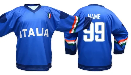Discover Italy Men's Hockey Jersey Blue Ice Hockey Jersey Custom Name and Number