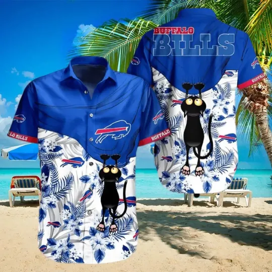 Discover Buffalo Football Team Billss Black Cat Hawaiian Shirt, Unisex Adult, Size S-5XL