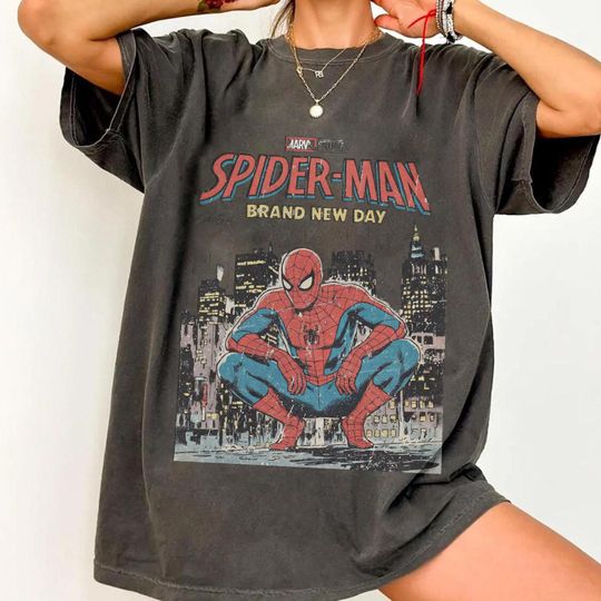 Discover Vintage Spider-Man Brand New Day T-Shirt, Marvel Spiderman Tee, Tom Holland Spidey Shirt, MCU Avengers Tee, Superhero Fan Gift