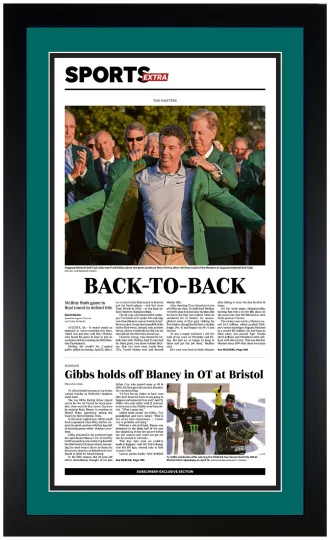 Discover UNFramed "BACK TO BACK" Rory McIlroy 2026 The Masters Newspaper Print