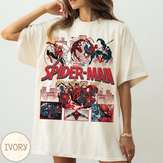 Discover Vintage Spider Man Brand New Day T-Shirt: Spiderman Marvel Shirt, Tom Holland Tee, MCU Avengers Spiderman Shirt, Disney Spider Shirt