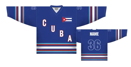 Discover Team Cuba Blue Men's Ice Hockey Jersey Custom Name and Number