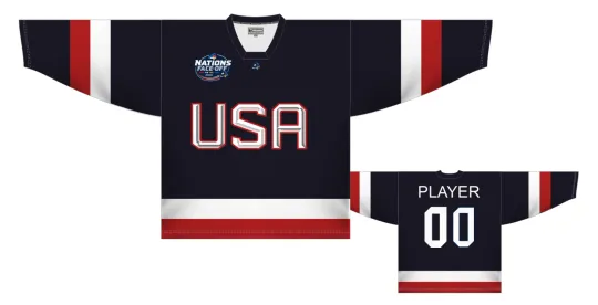 Discover Team USA 4 Nations Tournament Blue Men's Hockey Jersey with Custom Name and Number