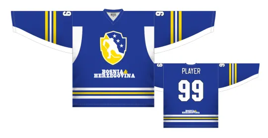 Discover Team Bosnia and Herzegovina Blue Men's Hockey Jersey with Custom Name and Number