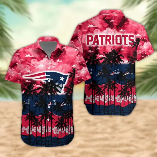Discover New England Football Team Patriotss Palm Trees Sunset Hawaiian Shirt, Unisex Adu