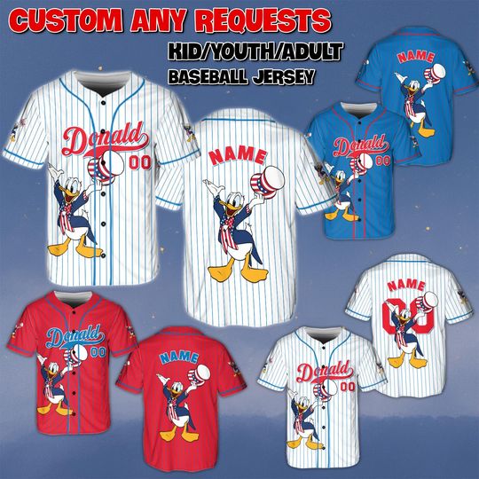 Discover Custom Donald USA Baseball Jersey, Mickey And Firends 250 Years Of Freedom Shirt, Donald 4th Of July Jersey, Disney Patriotic America Shirt