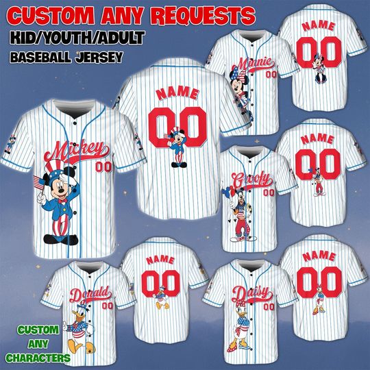 Discover Micey And Friends USA 250th Anniversary Jersey, Mickey Minnie Donald Daisy Freedom Jersey, Disney Independence Day Jersey, USA Liberty Shirt