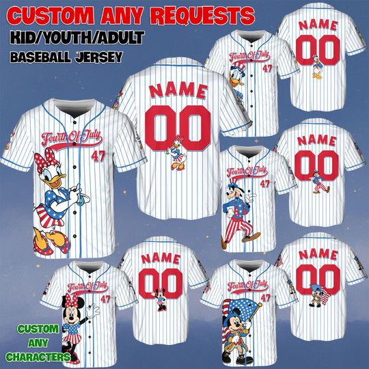 Discover Mickey And Friends 4th Of July Jersey, Minnie 250 Years Freedom Shirt, Disney Independence Day Shirt, Goofy USA American Flag Jersey