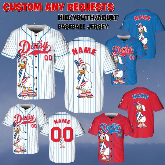 Discover Custom Daisy 250 Years Freedom Baseball Jersey, Disney Mickey And Friends 4th Of July Jersey, Daisy Duck Patriotic Jersey, USA Flag Shirt