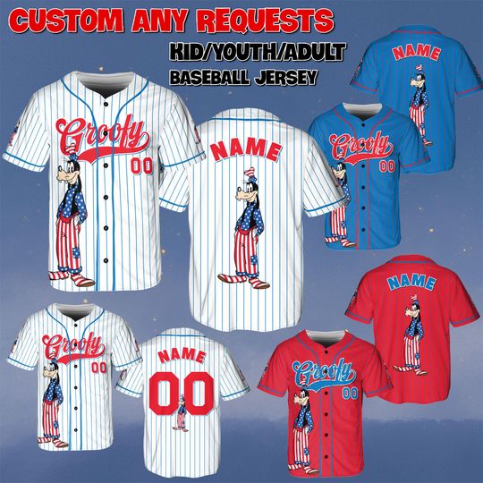 Discover Custom Goofy 250 Years Freedom Baseball Jersey, Disney Mickey And Friends 4th Of July Jersey, Goofy Dog Patriotic Jersey, USA Flag Shirt