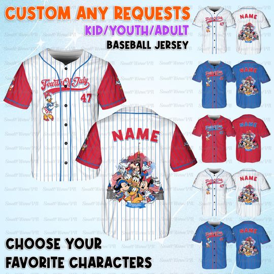 Discover Personalized Daisy Patriotic V6 Jersey, Mickey And Friends 4th Of July Shirt, Daisy 250 Anniversary Shirt, Disney Red White Blue Shirt