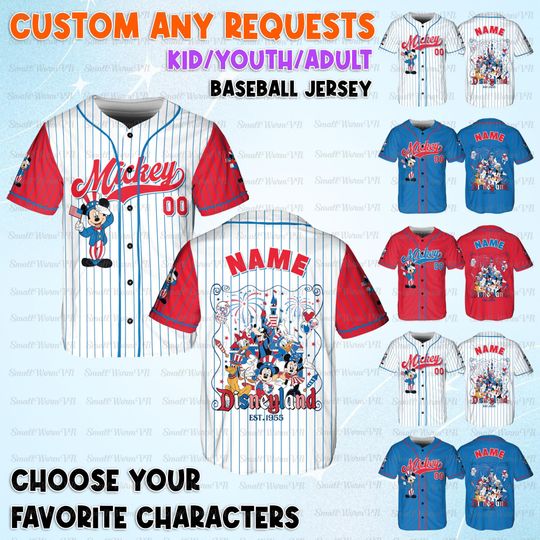 Discover Personalized Mickey Freedom V3 Baseball Jersey, Mickey And Friends 250 Years Jersey, Mickey USA 250 Shirt, Disney 4th Of July Jersey
