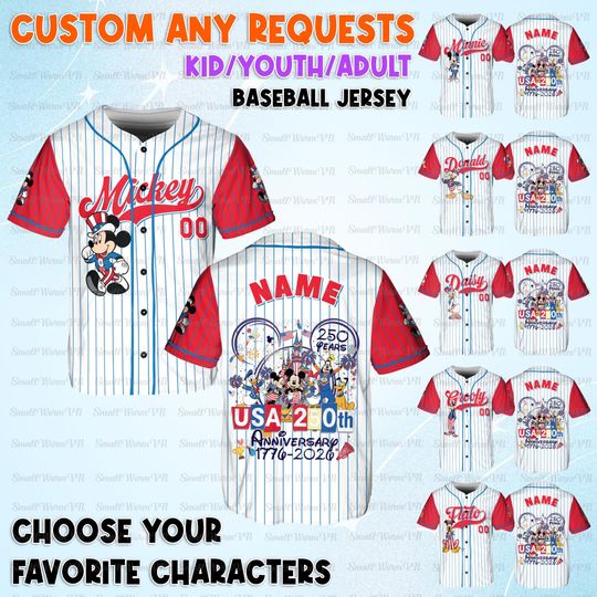 Discover Personalized Mickey And Friends V2 Jersey, Mickey Minnie Donald Daisy Patriotic Jersey, Goofy Pluto Freedom Shirt, Disney 4th Of July Jersey