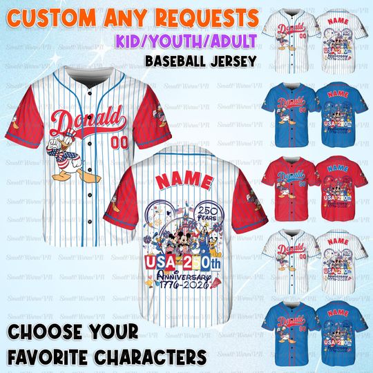 Discover Personalized Donald Freedom V2 Baseball Jersey, Mickey And Friends Patriotic Jersey, Donald Duck USA 250 Shirt, Disney 4th Of July Jersey