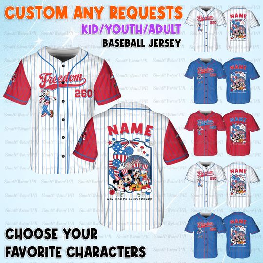 Discover Personalized Goofy Independence V5 Jersey, Mickey And Friends 250th Anniversary Shirt, Goofy Patriotic Shirt, Red White Blue USA Jersey