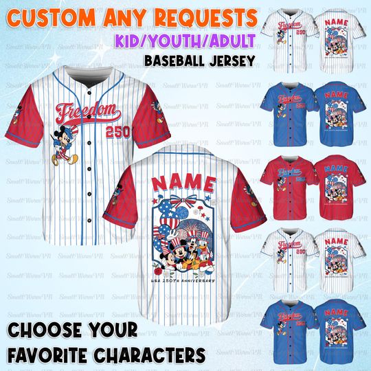 Discover Personalized Mickey Independence V5 Jersey, Mickey And Friends 250th Anniversary Shirt, Mickey Patriotic Shirt, Red White Blue USA Jersey