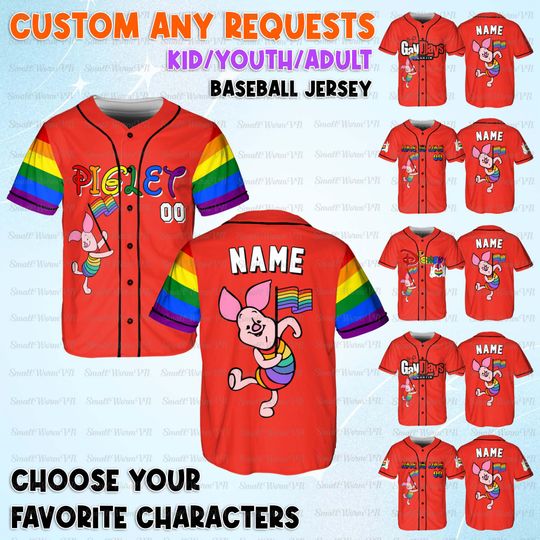 Discover Personalized Piglet Gay Days Baseball Jersey, Winnie The Pooh Pride Shirt, Anaheim Pride Trip Jersey, Disneyland Rainbow Matching Shirt
