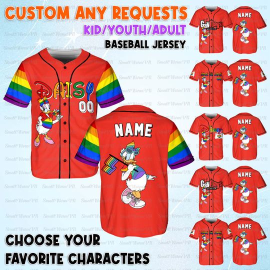 Discover Personalized Daisy Gay Days Jersey, Mickey And Friends Rainbow Flag Shirt, Pride Month Gift Shirt, Disney Magic Kingdom Anaheim Trip Jersey