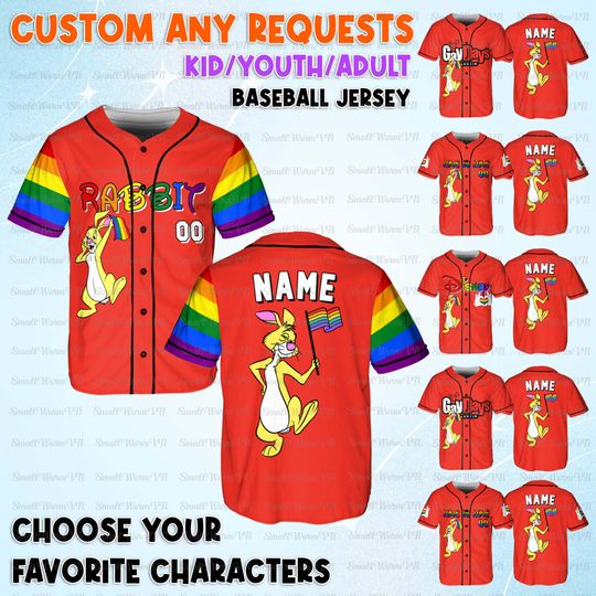 Discover Personalized Rabbit Gay Days Baseball Jersey, Winnie The Pooh Pride Shirt, Anaheim Pride Trip Jersey, Disneyland Rainbow Matching Shirt