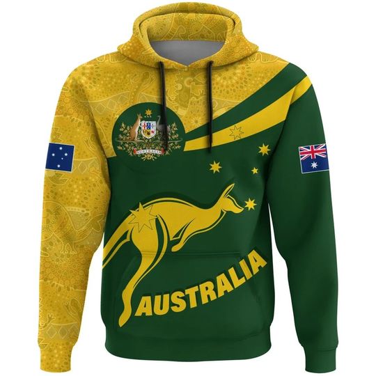Discover Australia Round Kangaroo Aboriginal 3D Hoodie Green Pullover