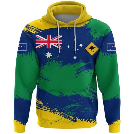 Discover Australian Flag 3D Brush Pullover Hoodie
