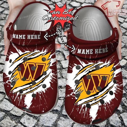 football Washington Commanders Custom Name Ripped Claws Crocs