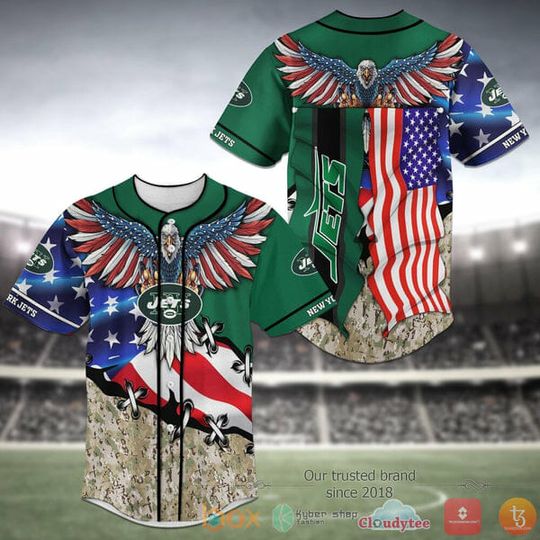 Discover football New York Jetss American Flag Green Baseball Jersey