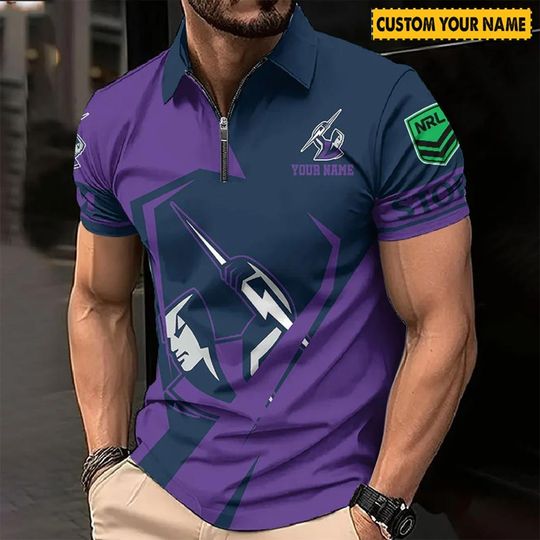 NRL Melbourne Storm Custom Name Special Edition Zipper Polo Shirt
