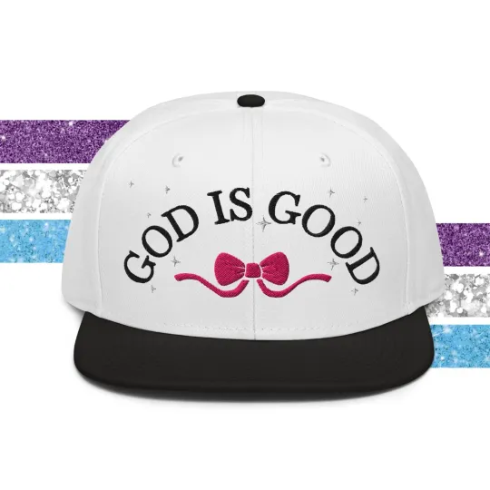 God Is Good Women's Pink Bow Embroidered Snapback Cap