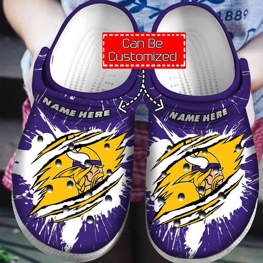 football Minnesota Vikings Custom Name Ripped Claws Crocs