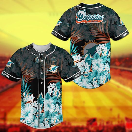 Discover football Miami Dolphins Aqua White Flowers Baseball Jersey