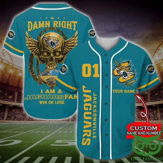 football Jacksonville Jaguarss Custom Name Number Skull Teal Baseball Jersey