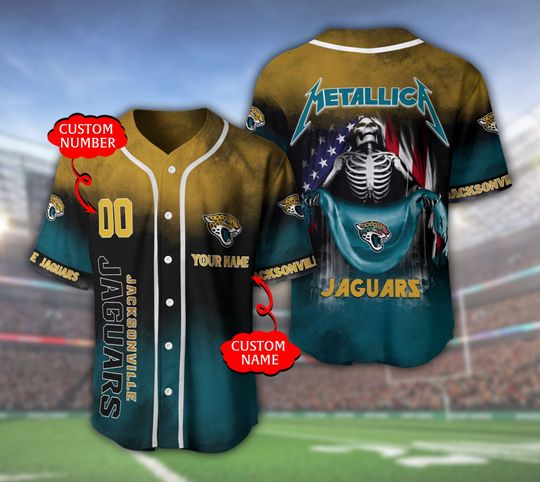football Jacksonville Jaguarss Custom Name Number Skull Gold Baseball Jersey
