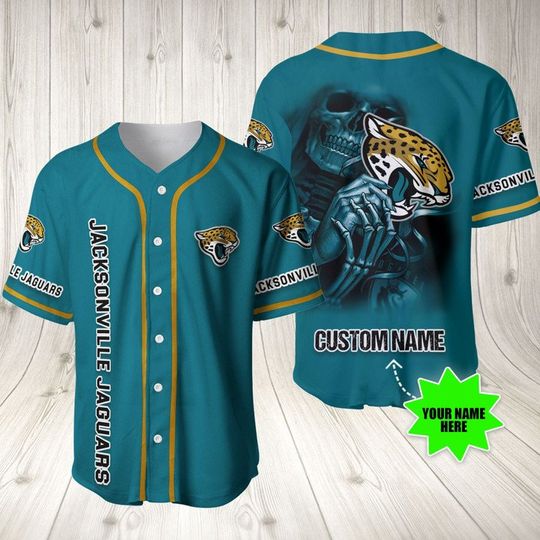 football Jacksonville Jaguarss Custom Name Skull Teal Baseball Jersey