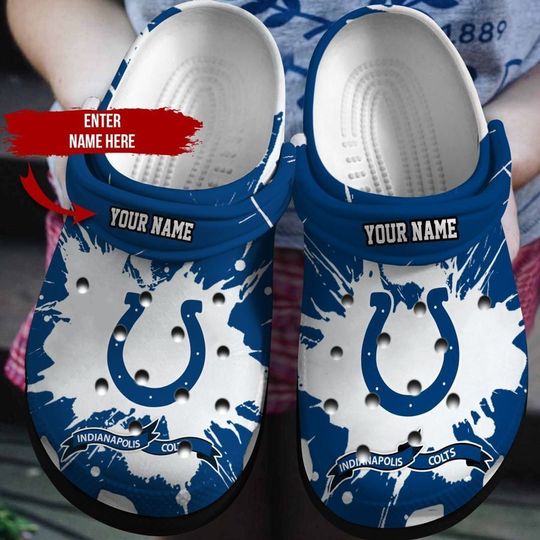 Discover football Indianapolis Colts Custom Name Blue White Crocs