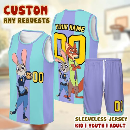 Personalized Zootopia Tank Top Basketball Jersey, Cute Animal Cartoon Sports Shirt
