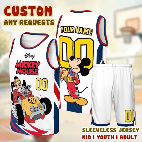 Racing Mouse Tank Top Basketball Jersey, Custom Name Number Sports Shirt, Cartoon Racing Outfit