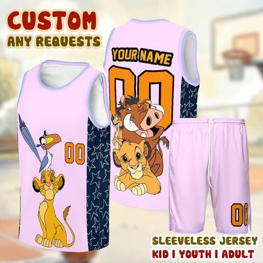 Lion King Custom Tank Top Basketball Jersey, Personalized Simba Shirt, Kids Youth Adult Cartoon Gift