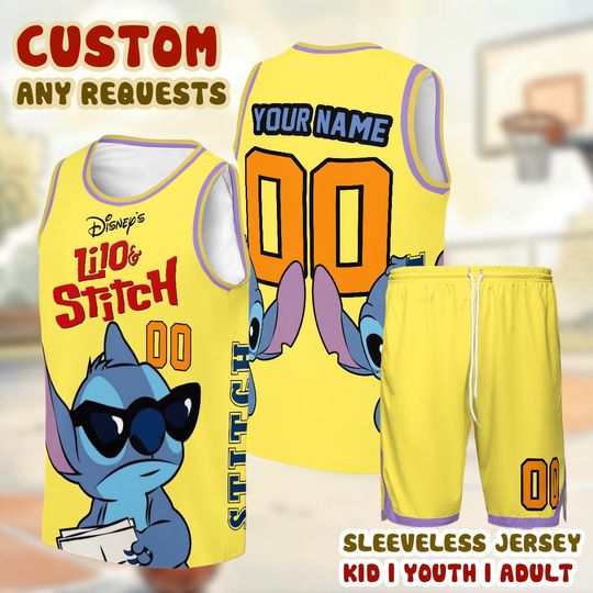 Stitch Custom Tank Top Basketball Jersey, Personalized Disney Tank, Kids Youth Adult Cute Sport Outfit