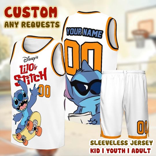 Custom Stitch Tank Top Basketball Jersey, Personalized Disney Shirt, Kids Youth Adult Sleeveless Sport Gift