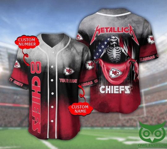 Discover football Kansas City Chiefs Custom Name Number Skull Baseball Jersey