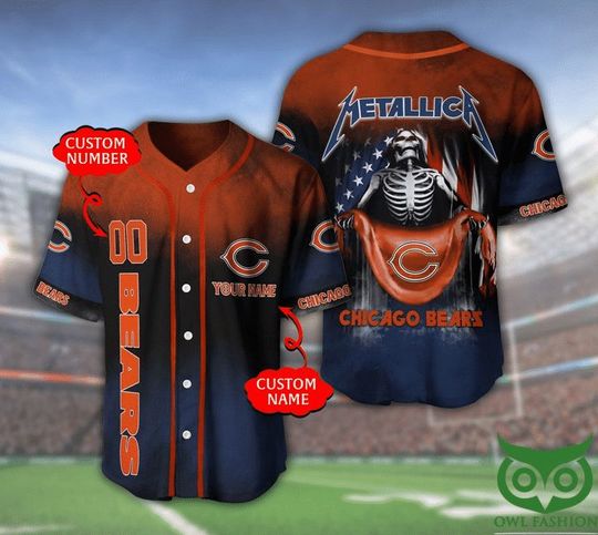 Discover football Chicago Bears Custom Name Number Metallica Baseball Jersey