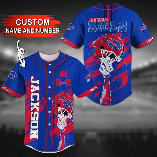 football Buffalo Billss Custom Name Number Royal Blue Helmet Baseball Jersey