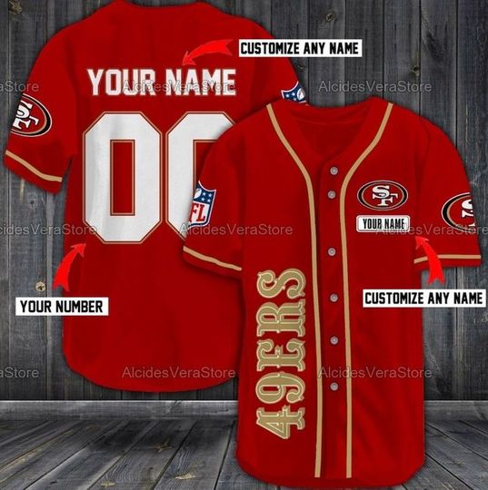 Discover football San Francisco 49ers Custom Name Number Red Version Baseball Jersey