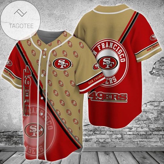 Discover football San Francisco 49ers Red Goden Multi Small Logos Baseball Jersey