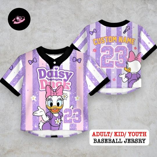 Discover Custom Daisy Duck Baseball Crop Top Jersey with Personalized Name and Number for Kids, Youth, and Adults