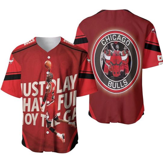 Chicago Bullss Red Michael Jordan 23 Just Play Have Fun Baseball Jersey